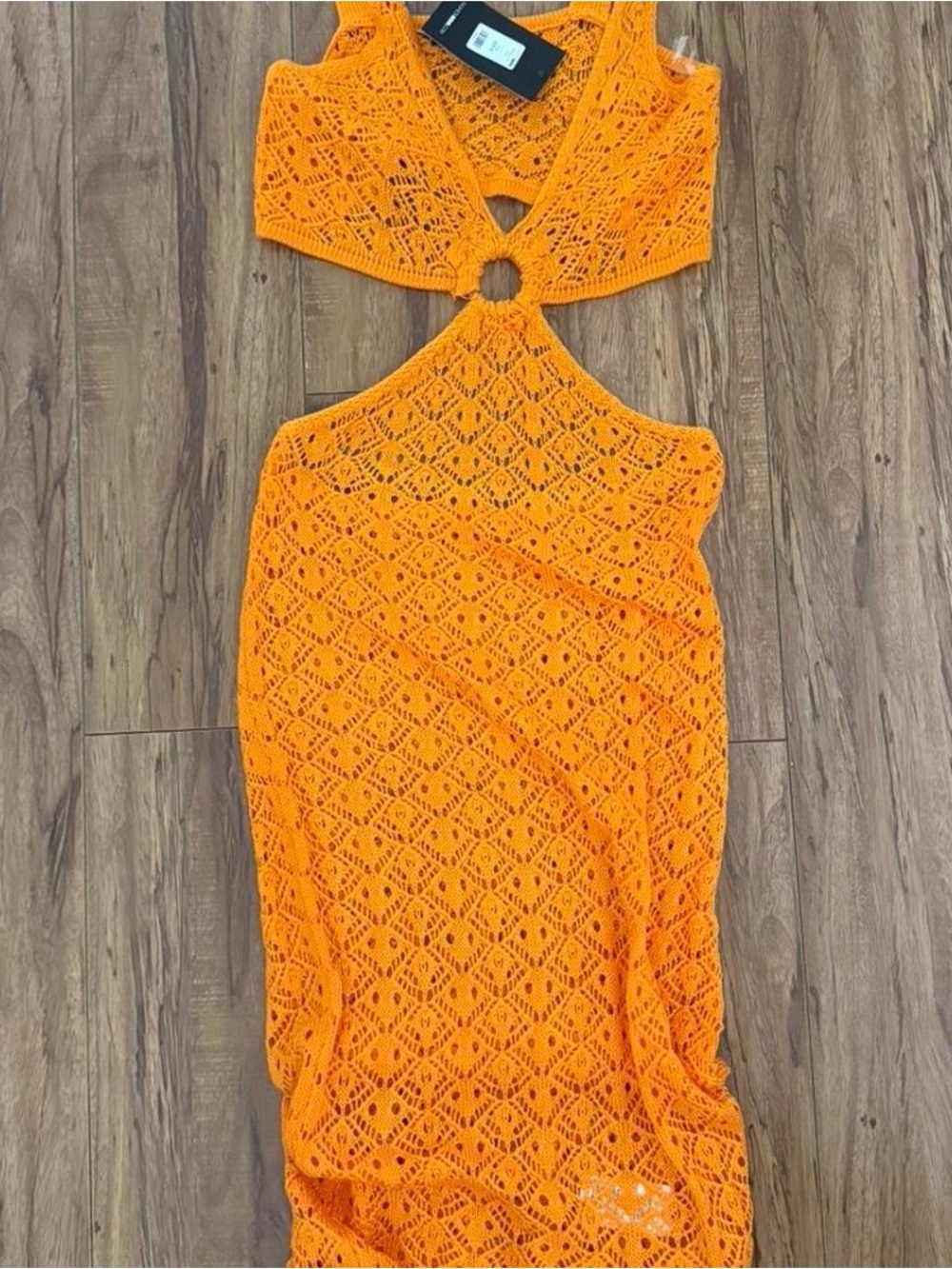 Fashion Nova Orange Crochet Cutout Midi Dress - Picture 3 of 5